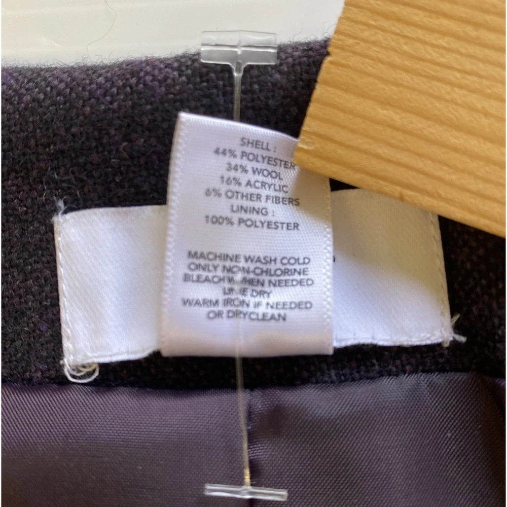 Ann Taylor Loft Jacket Women 12 Plum Wool Blend Ruffle Pleated Neck Belted Lined